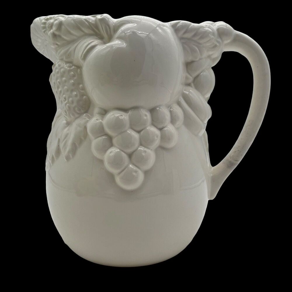 Vtg Century Japan Porcelain Fruit Pitcher 3D Embossed Raised Farmhouse Cottage